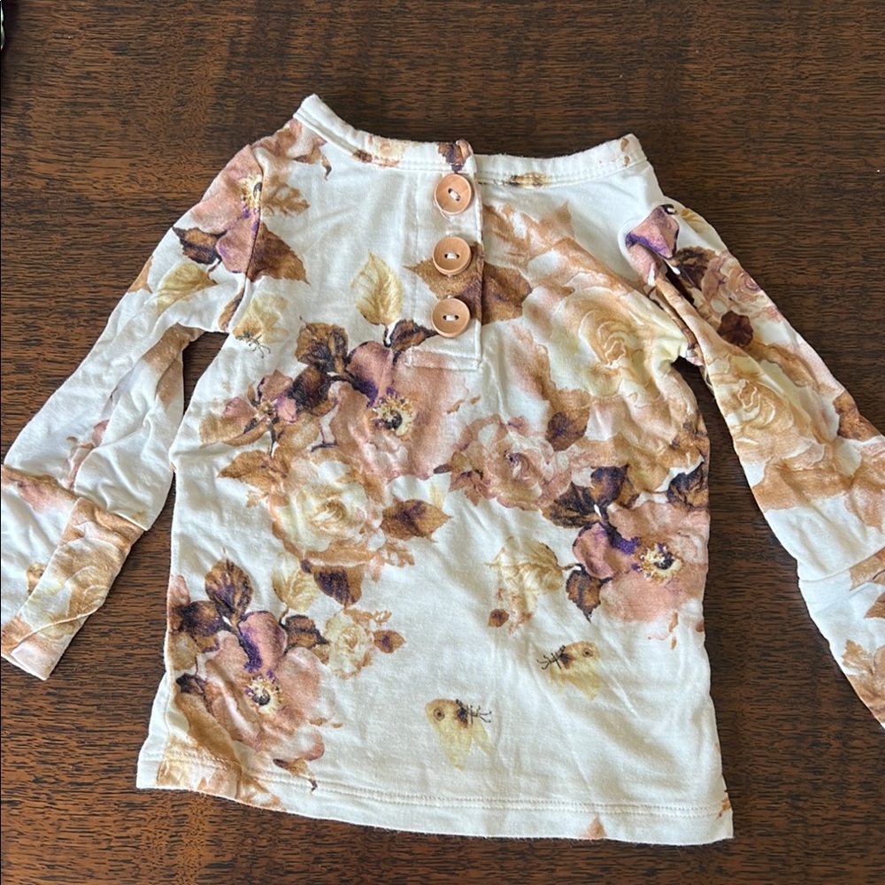 Floral Kids Pajamas Set - Cream and Brown - Picture 2 of 4